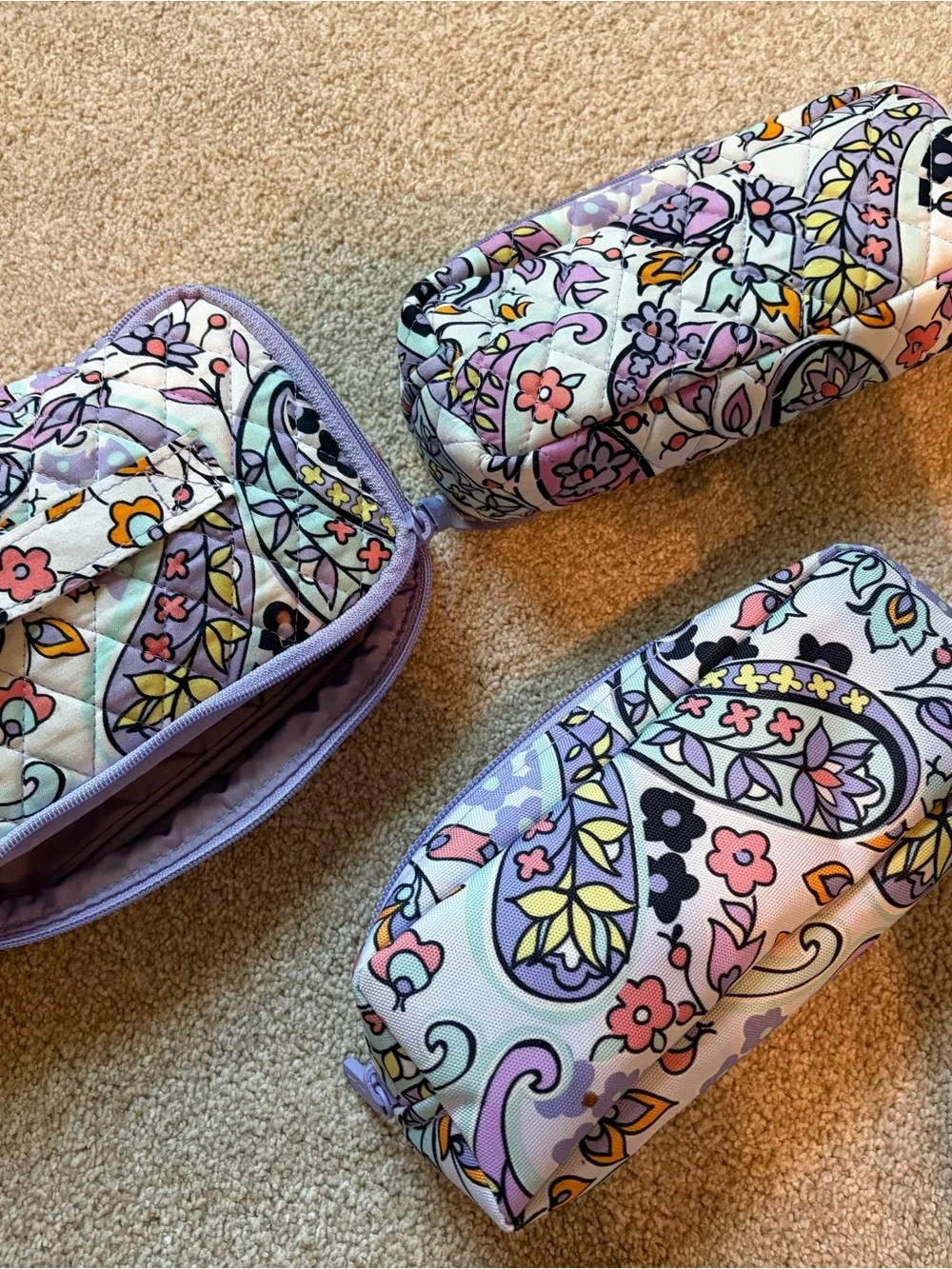 Vera Bradley Floral Quilted Cosmetic Trio - Lavender Accent